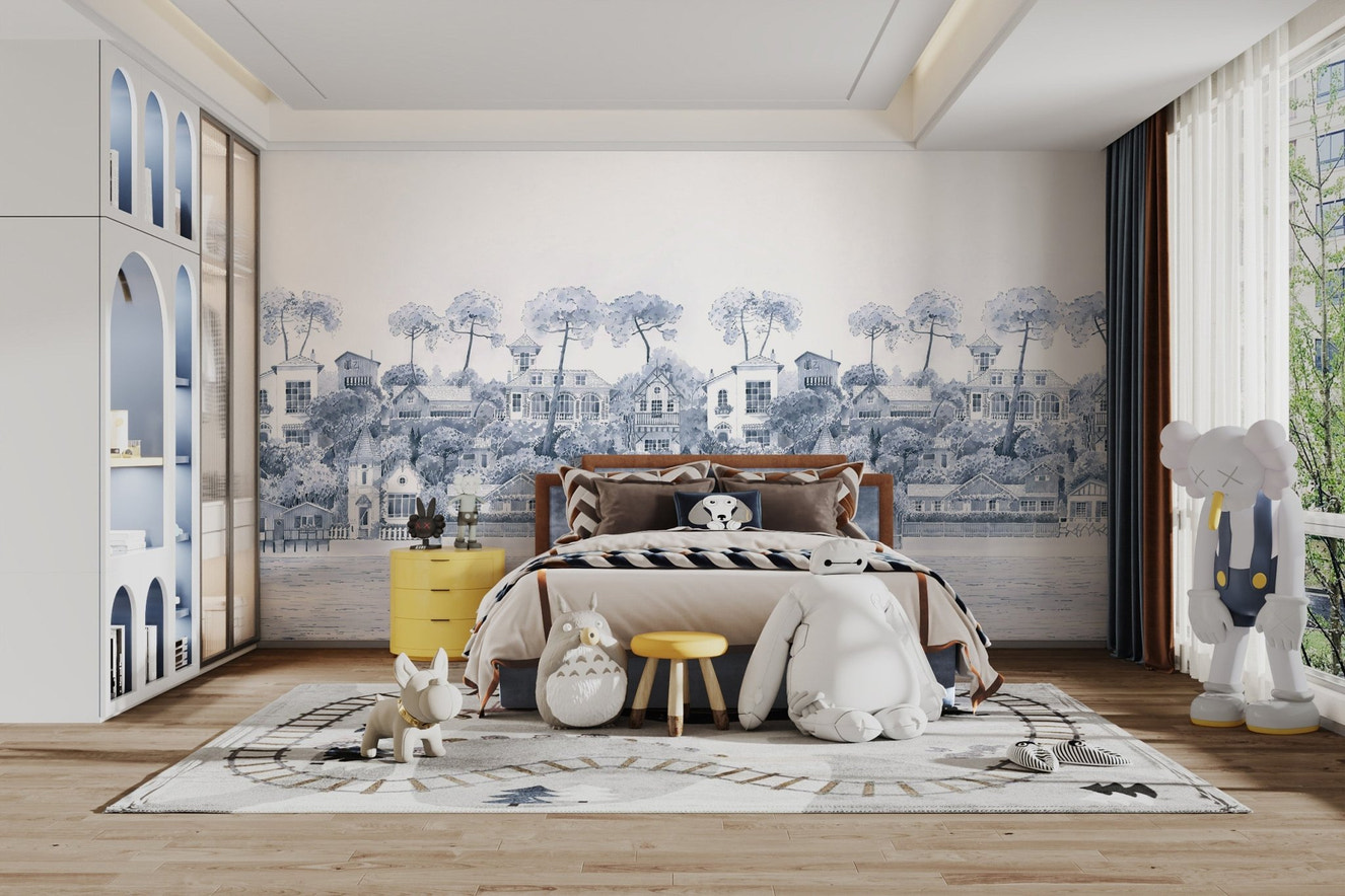 Watercolor Coastal Village Wallpaper - Wallanza