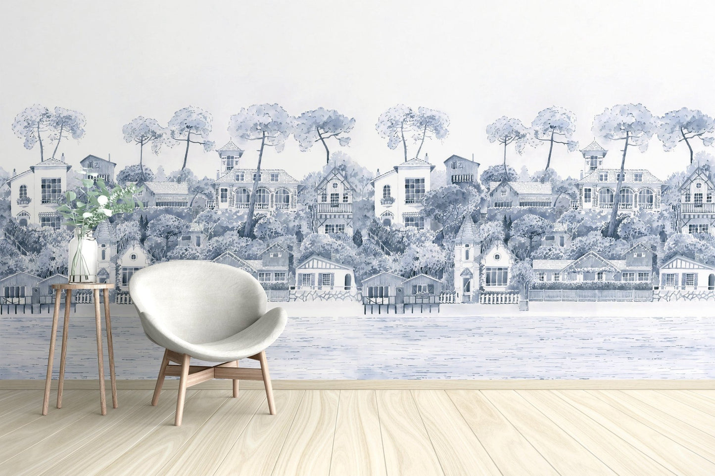 Watercolor Coastal Village Wallpaper - Wallanza