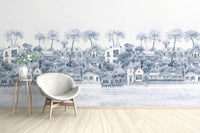 Watercolor Coastal Village Wallpaper - Wallanza
