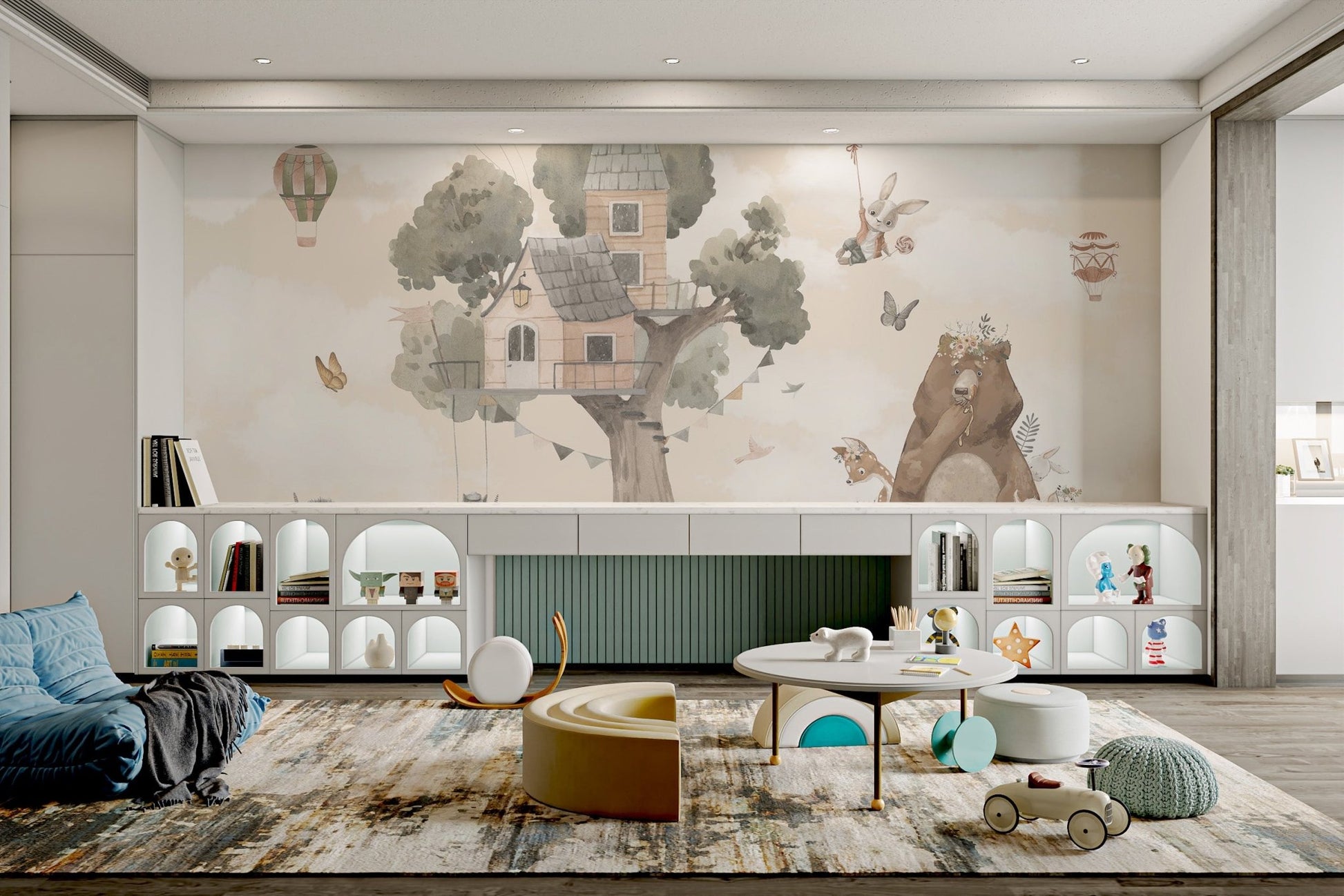 Nursery decor featuring Watercolor Cute Animals wall mural.