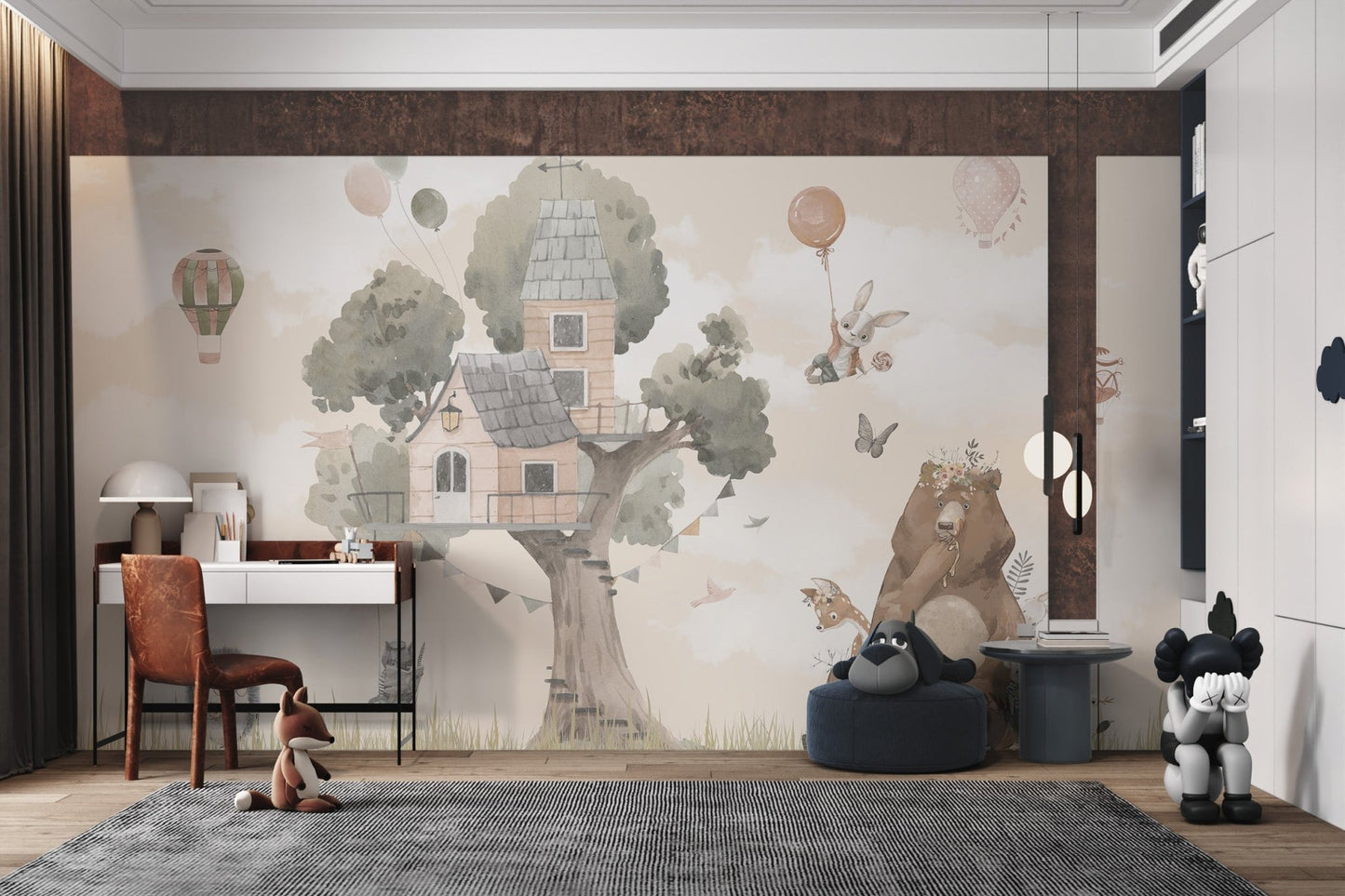 Study area showing the tree house and balloon wall mural.