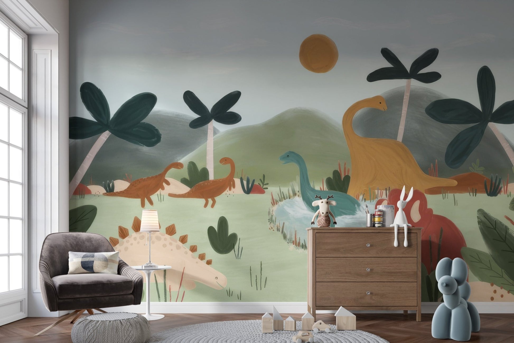 Watercolor Dinosaur Wall Mural - Wallanza