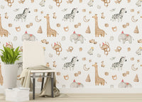 Watercolor animal wallpaper with safari vibes for kids room interiors