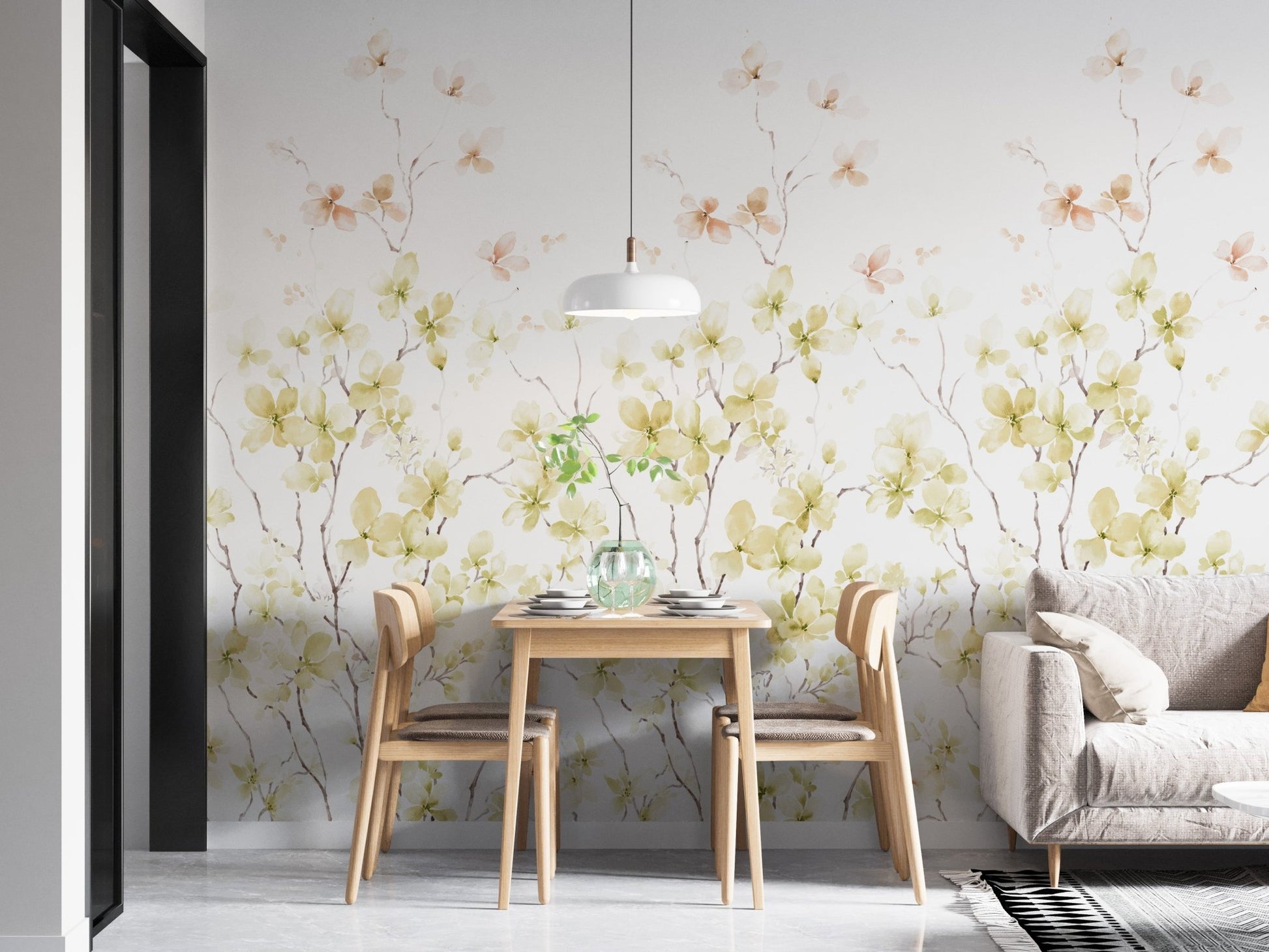 Watercolor floral mural for elegant and calming interiors.
