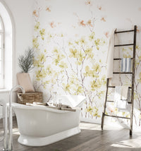 Wall mural with blooming flowers in watercolor for elegance.
