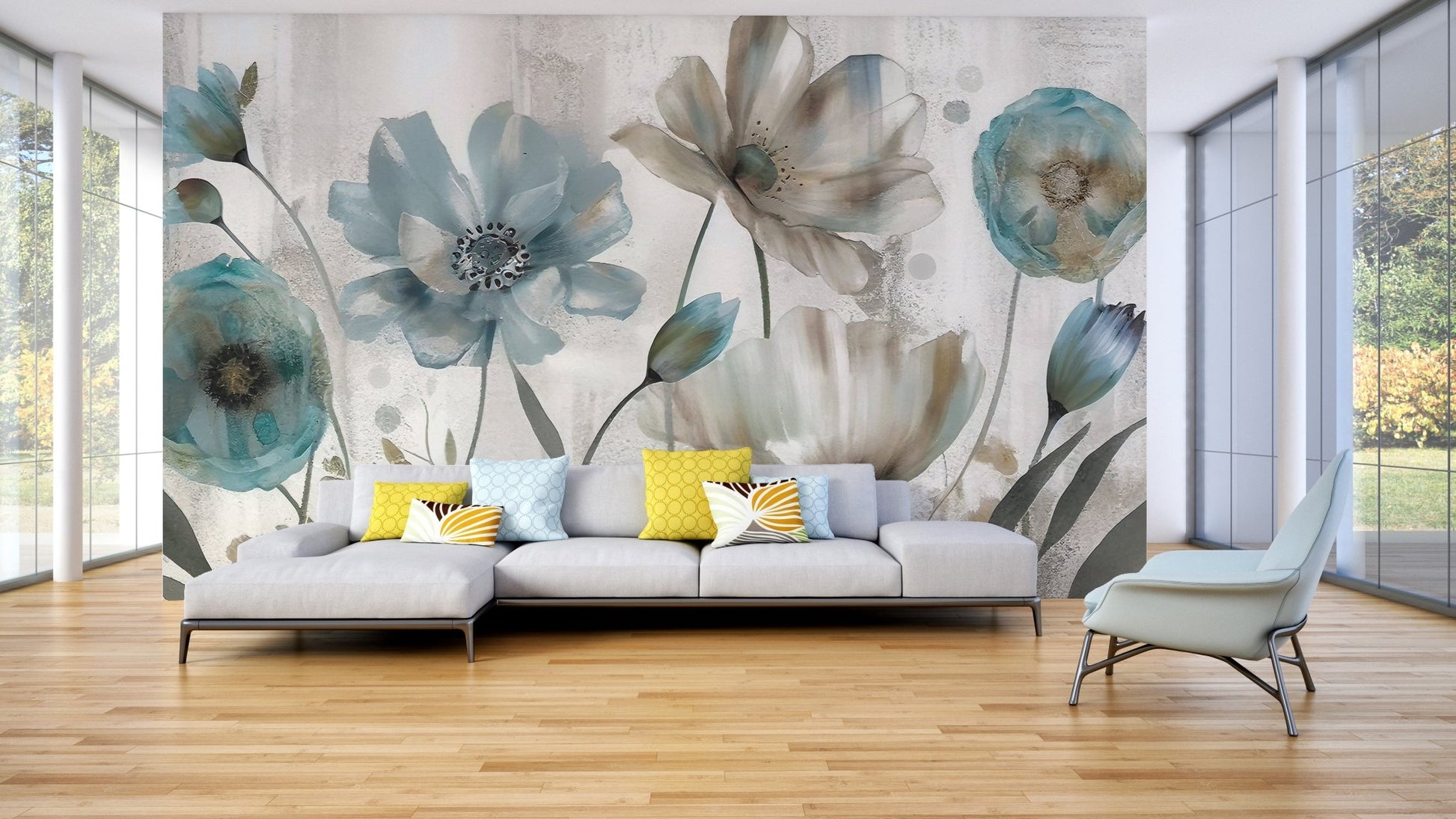 Watercolor Floral Botanical Wall Mural - Wallanza