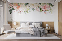 Watercolor tapestry mural with graceful floral accents for bedroom decor.

