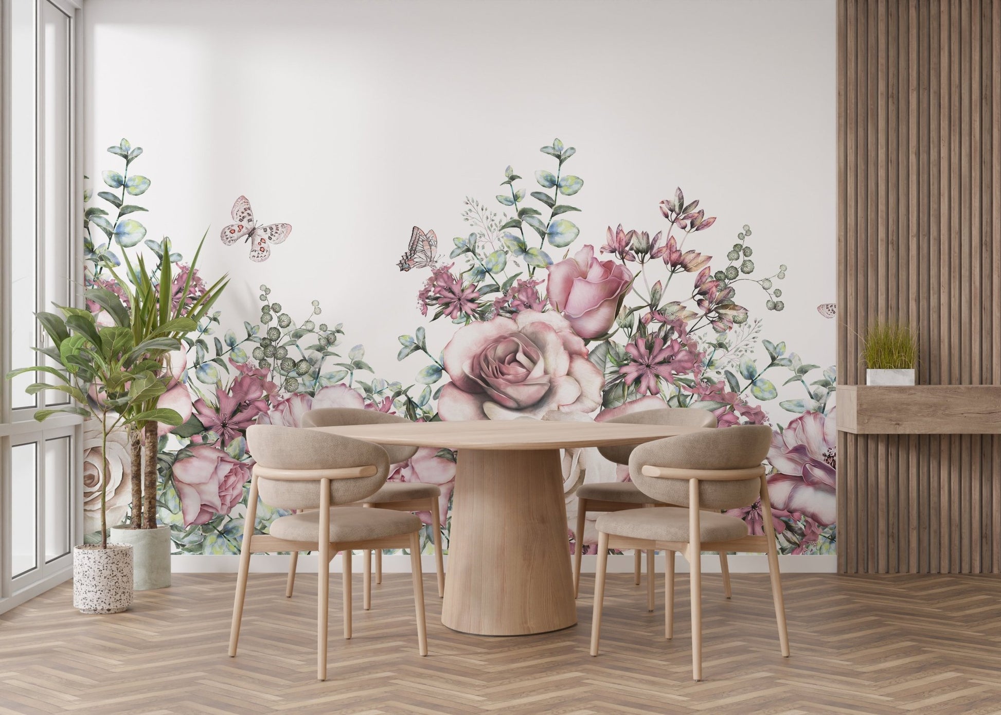 Elegant mural with watercolor floral views for calming interiors.
