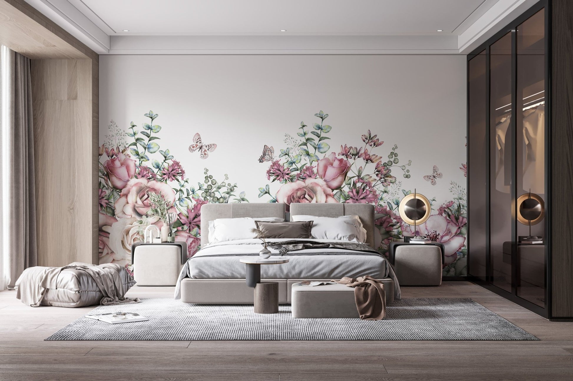 Watercolor floral view mural adding charm to stylish spaces.
