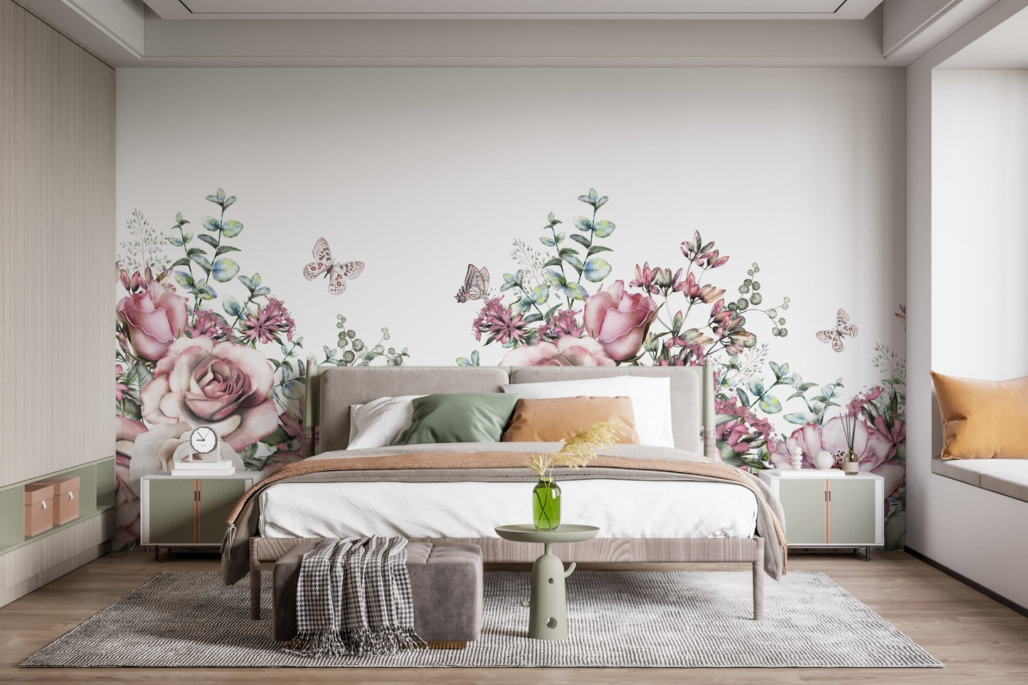 Scenic floral mural with watercolor artistry for modern walls.
