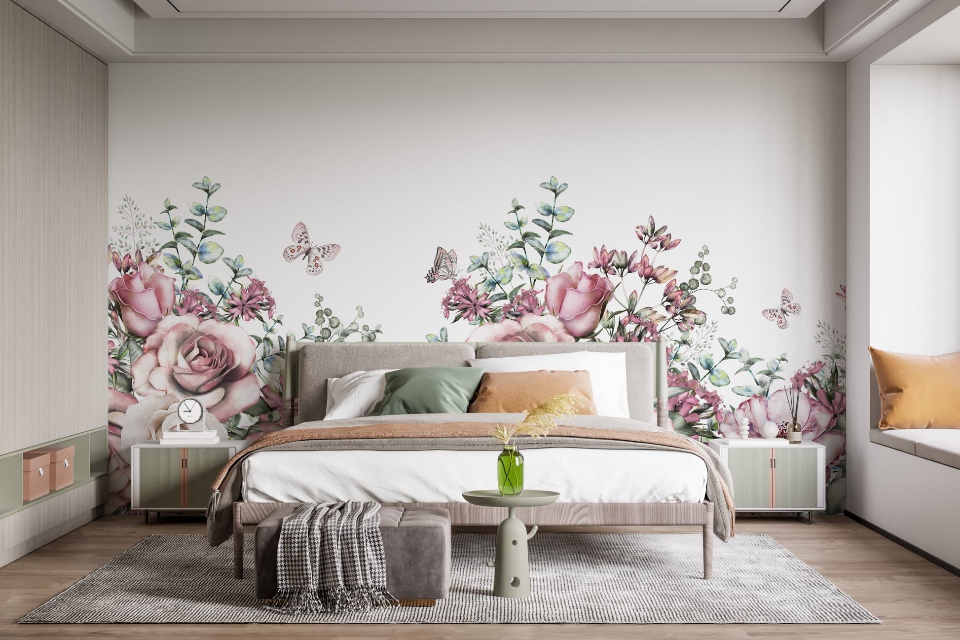 Scenic floral mural with watercolor artistry for modern walls.
