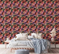 Watercolor Flowers Summer Background Self Adhesive Wallpaper in a bright bedroom.
