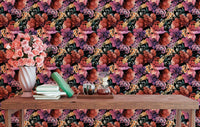 Watercolor Flowers Summer Background Self Adhesive Wallpaper on a study room wall.