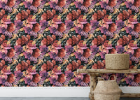 Watercolor Flowers Summer Background Self Adhesive Wallpaper in a living area with a bench.