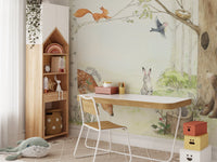Forest animal friends mural with a playful touch in study area.