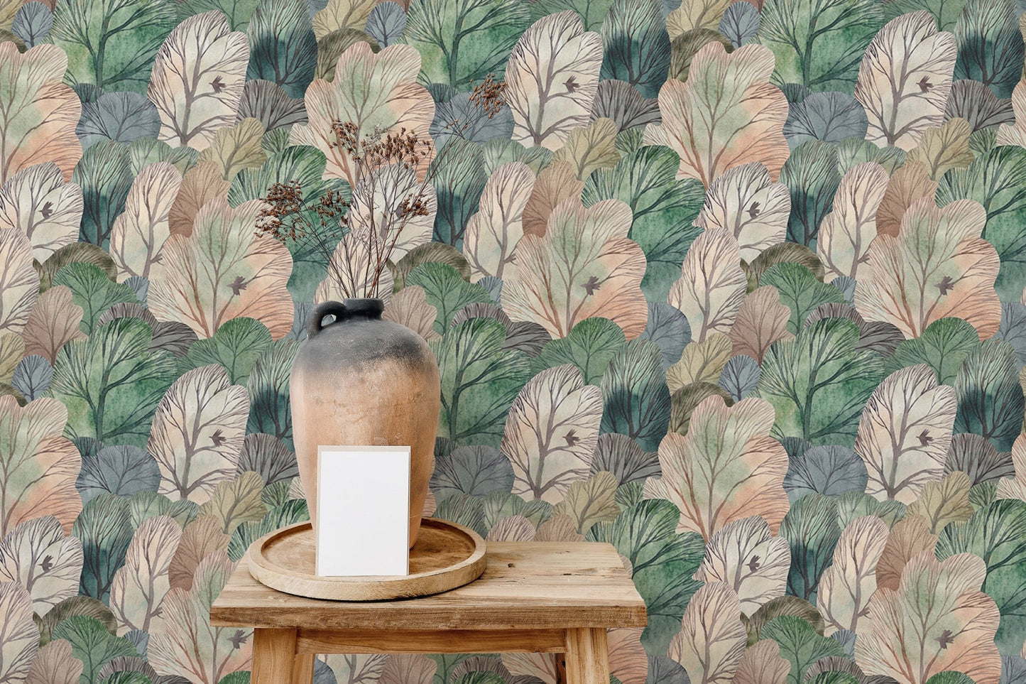 Watercolor Forest Cute Seamless Pattern Leaf Wallpaper