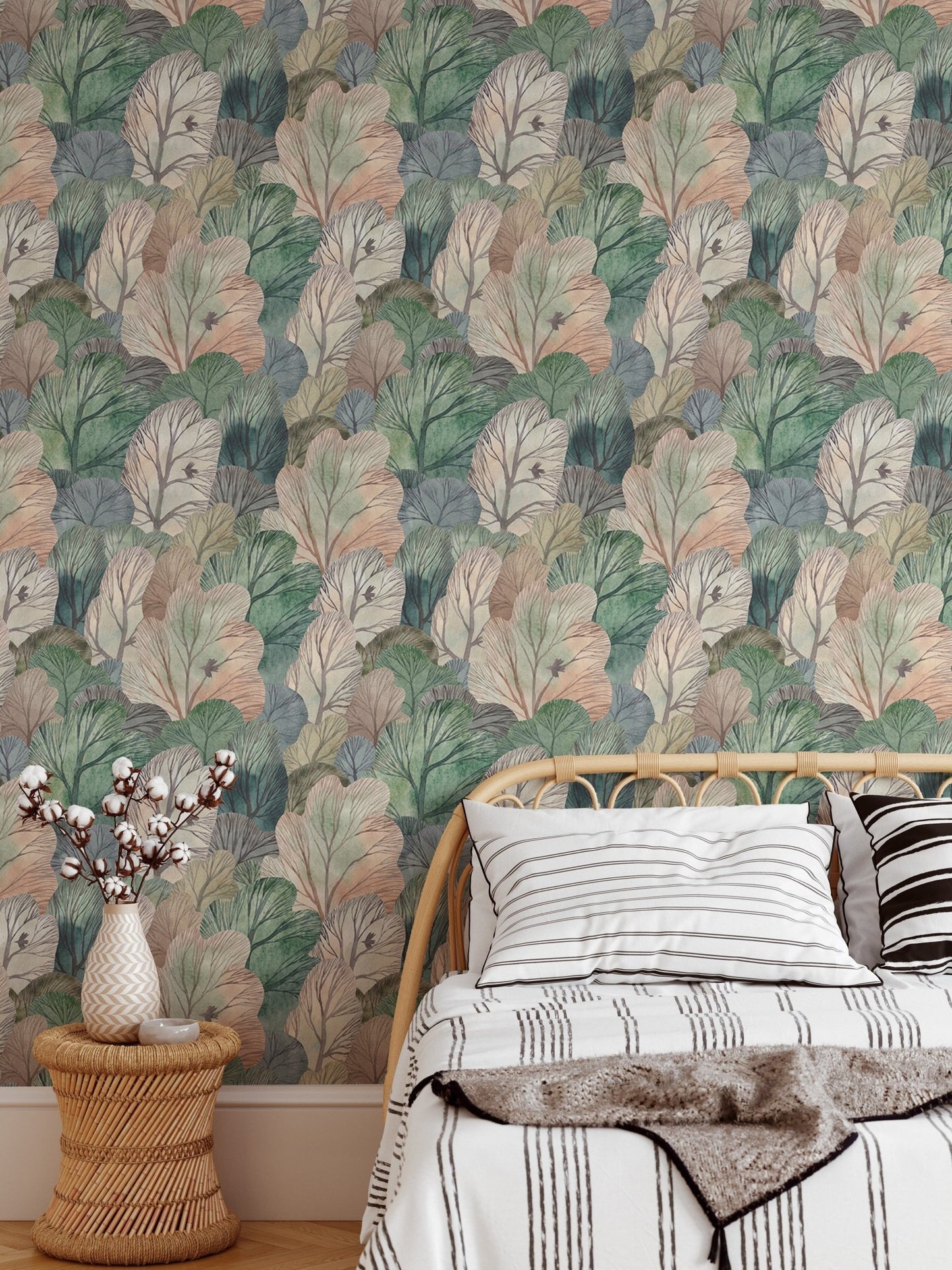 Watercolor Forest Cute Seamless Pattern Leaf Wallpaper