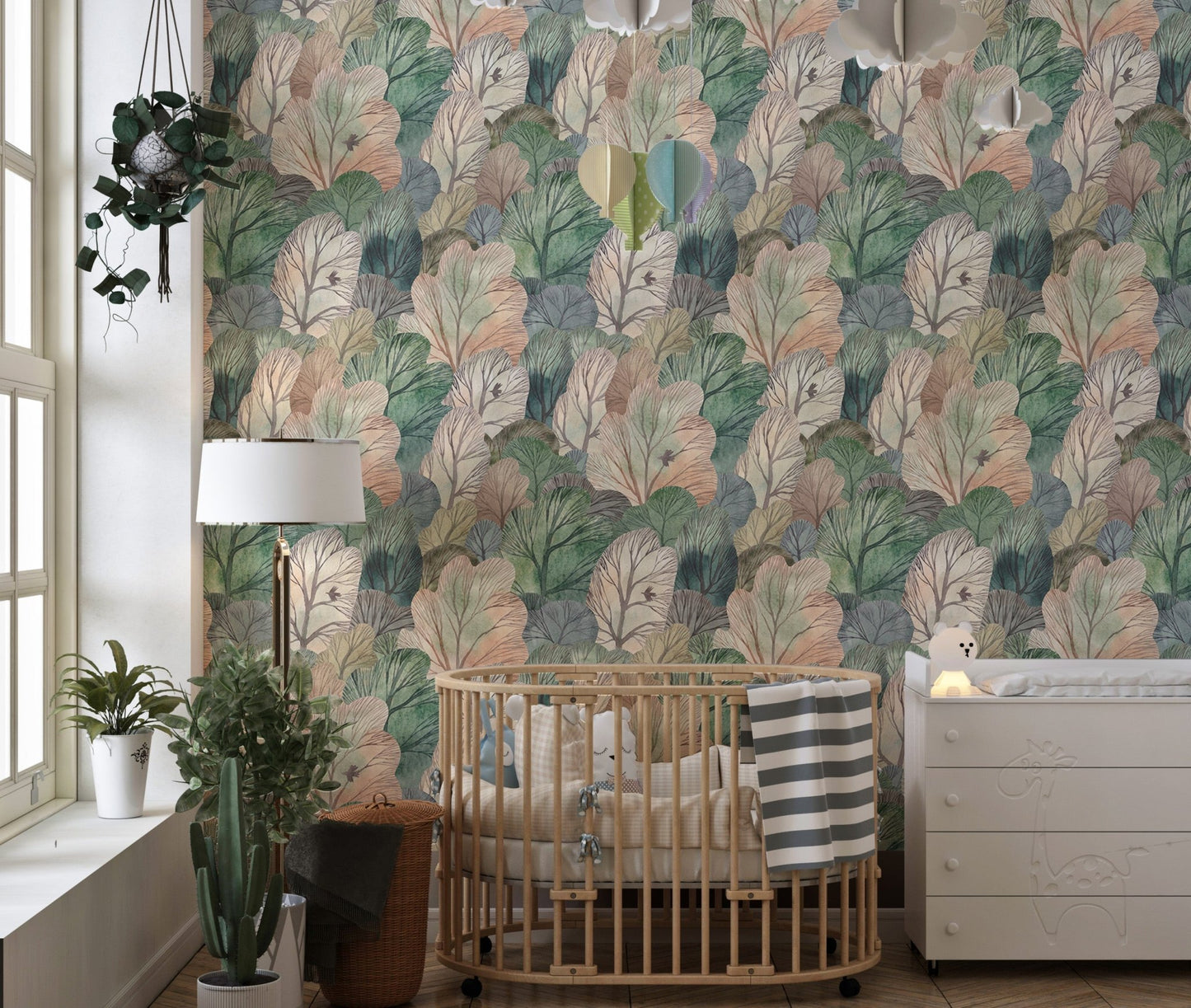 Watercolor Forest Cute Seamless Pattern Leaf Wallpaper