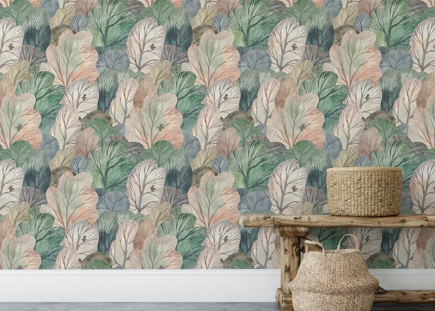 Watercolor Forest Cute Seamless Pattern Leaf Wallpaper