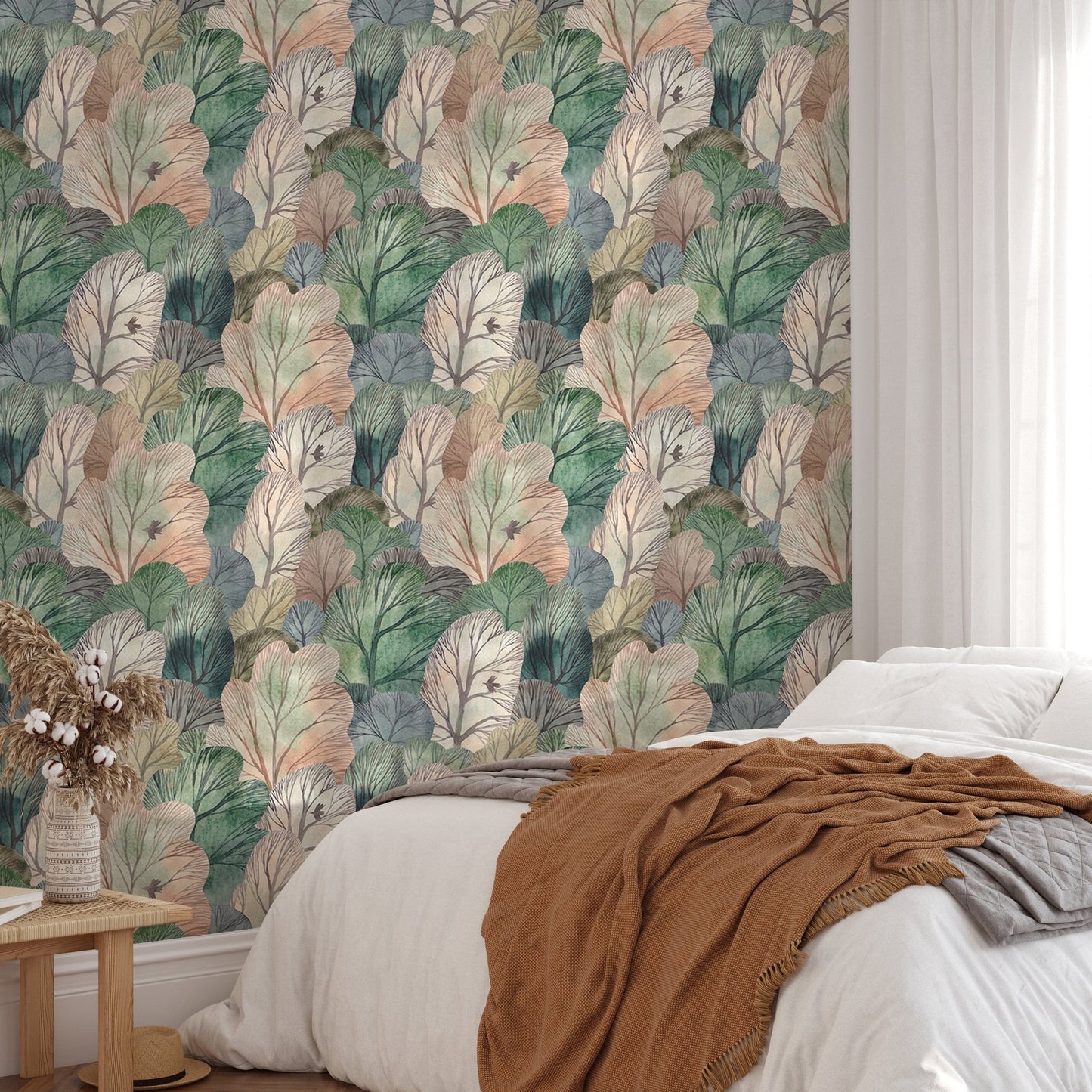 Watercolor Forest Cute Seamless Pattern Leaf Wallpaper