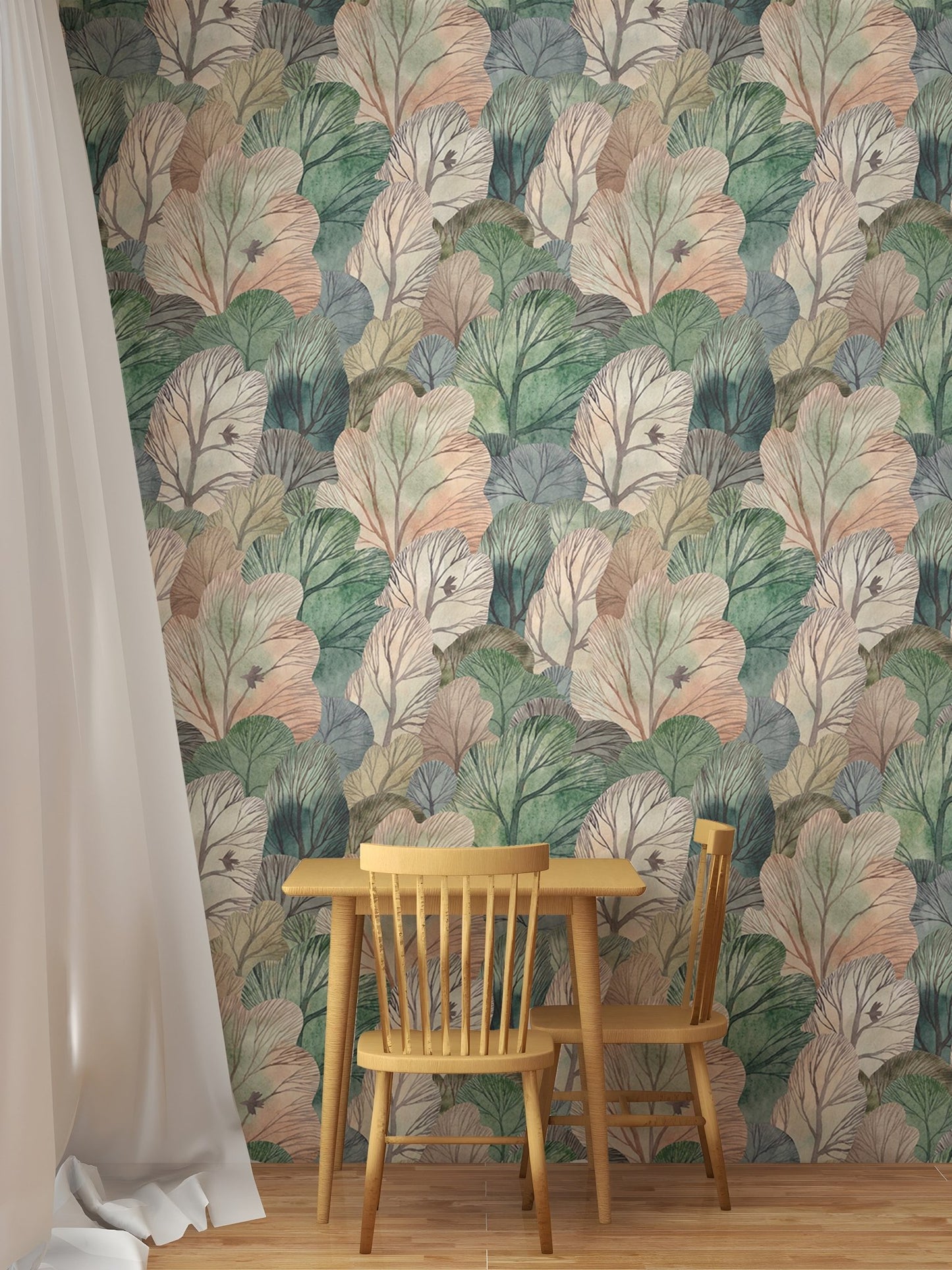 Watercolor Forest Cute Seamless Pattern Leaf Wallpaper