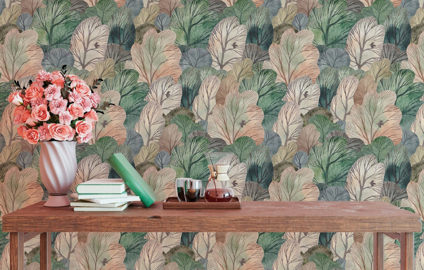 Watercolor Forest Cute Seamless Pattern Leaf Wallpaper