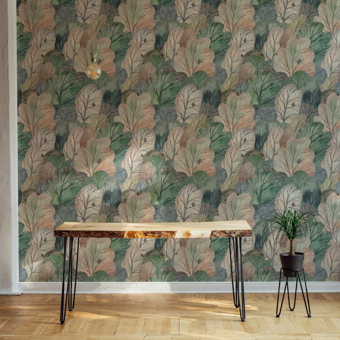 Watercolor Forest Cute Seamless Pattern Leaf Wallpaper