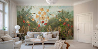 Watercolor Floral Wall mural in modern living room.