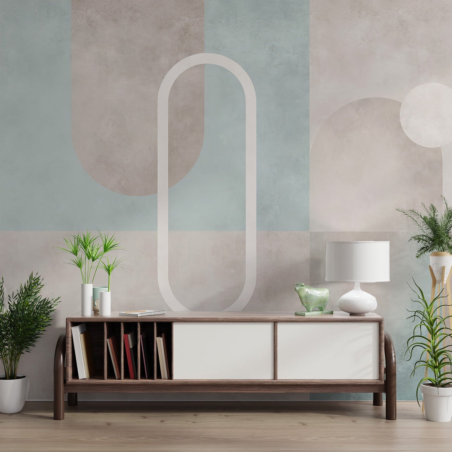 Large scale Watercolor Geometric Wall Mural for contemporary living room.