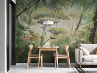 Green Forest Landscape Wall Art Mural in Small dining area.