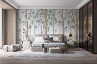 Modern suite with a Watercolor Green Forest Wall Mural.