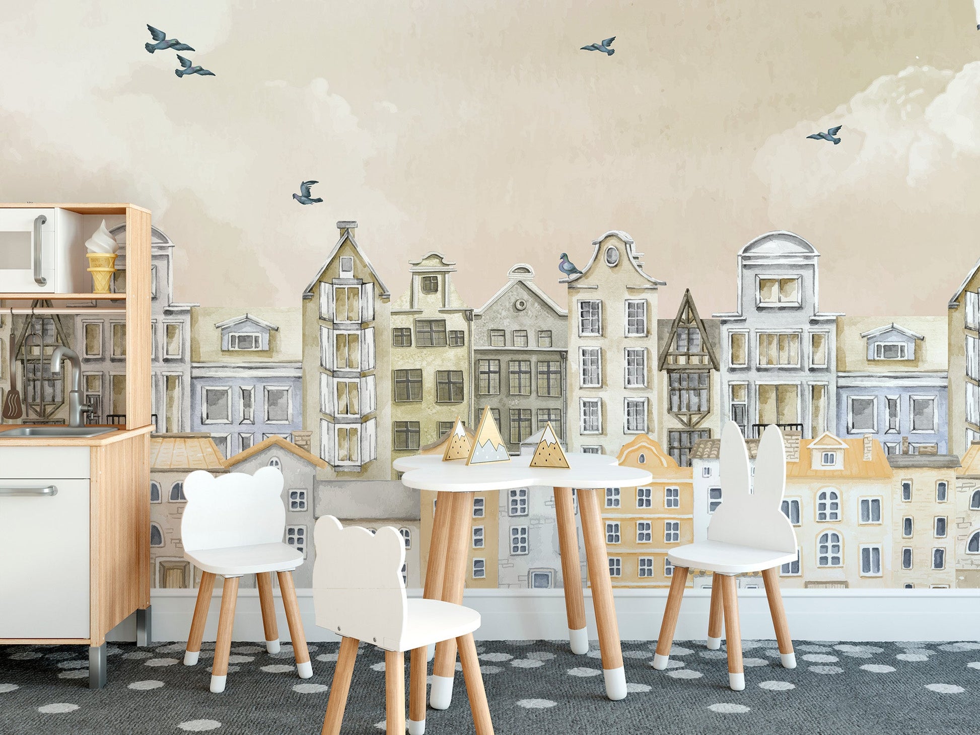 Watercolor Houses Wallpaper Mural - Wallanza
