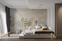 Watercolor Houses Wallpaper Mural - Wallanza