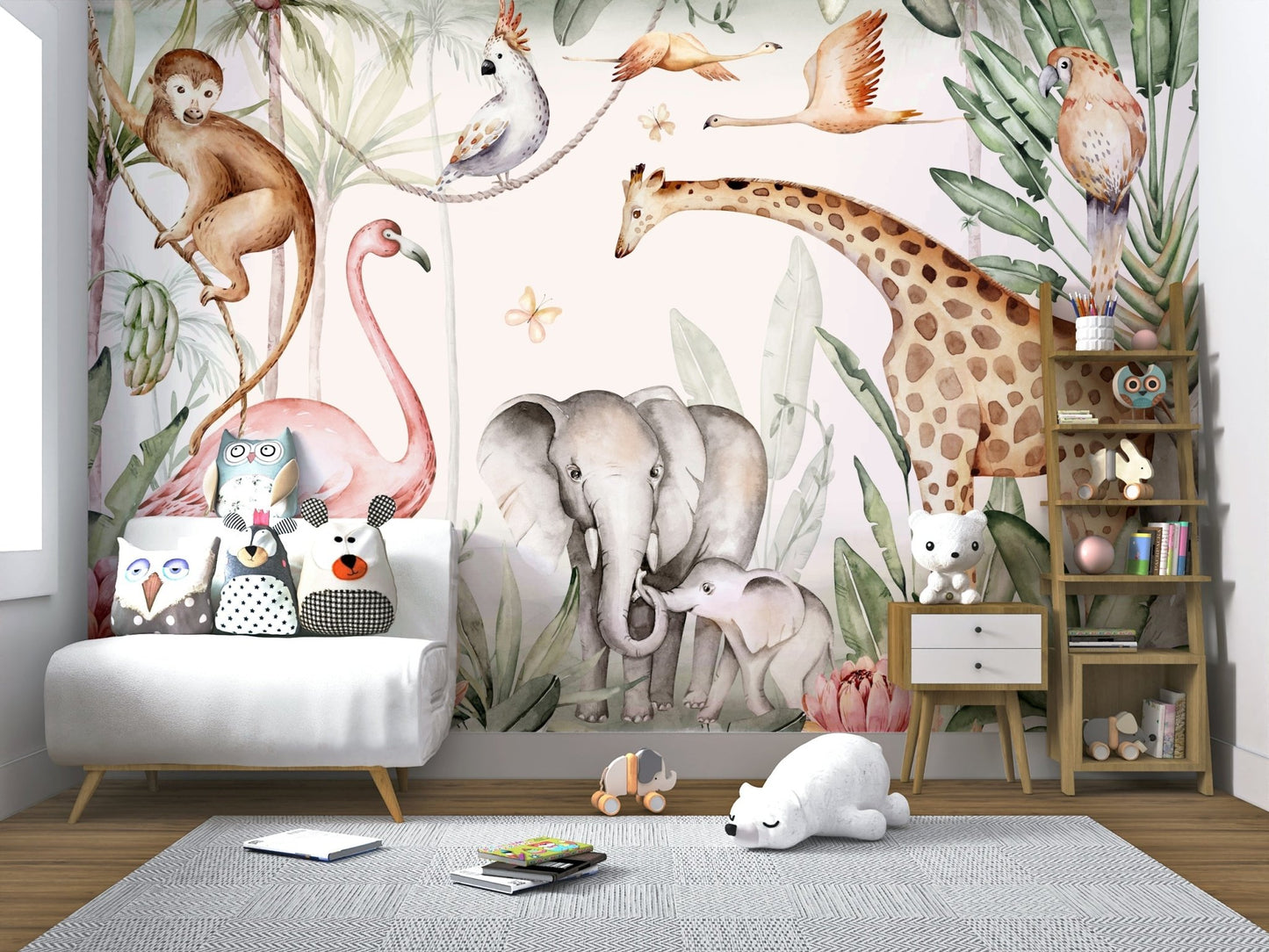 Close-up of artistic sea creature details on peel and stick wallpaper.