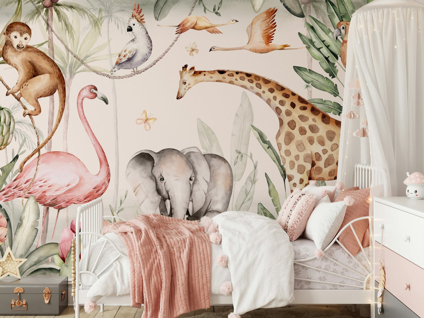Peaceful marine life wallpaper for a serene bedroom feature wall.