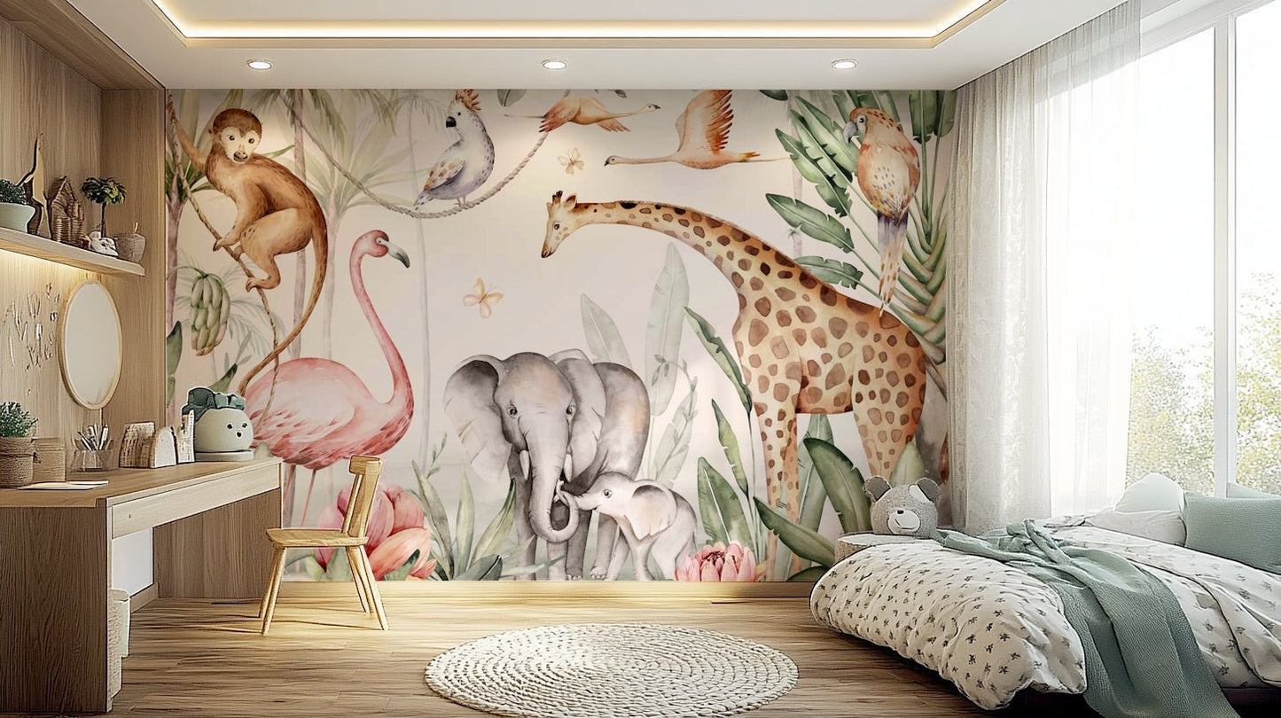 Peaceful marine life wallpaper for a serene bedroom feature wall.