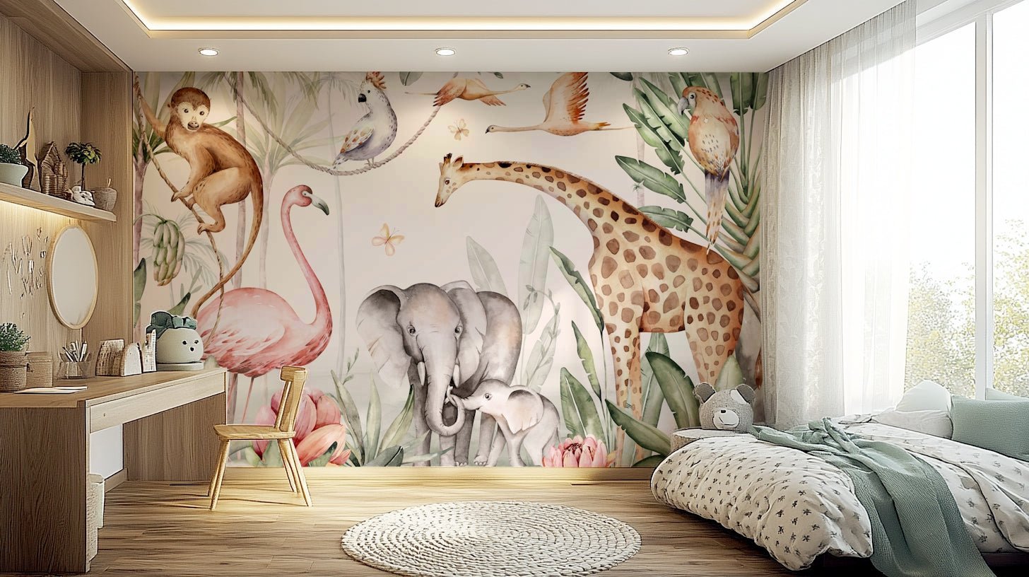 Peaceful marine life wallpaper for a serene bedroom feature wall.