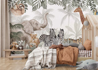 Vibrant parrot and flamingo jungle wallpaper murals.