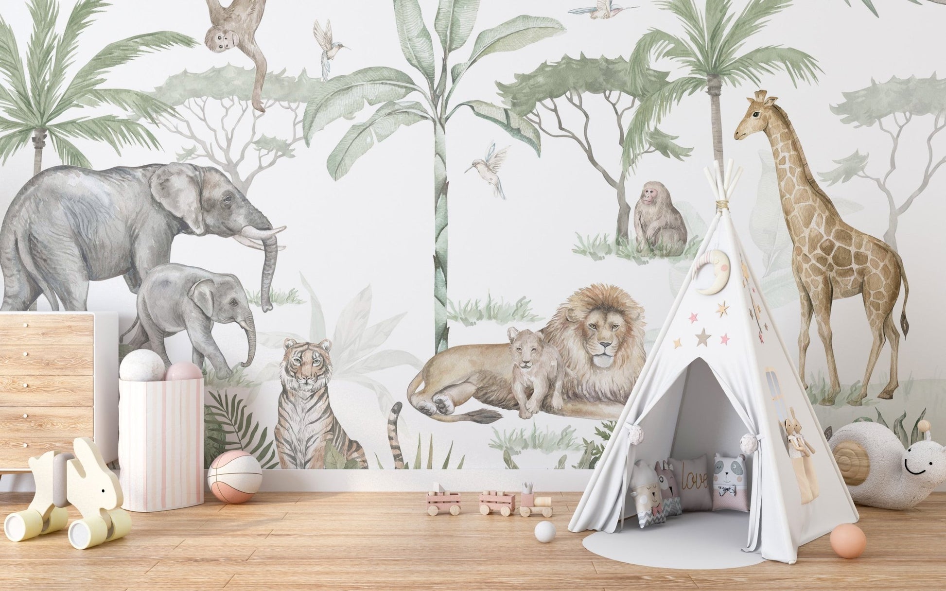 Watercolor Jungle Safari Wallpaper - Wallanza