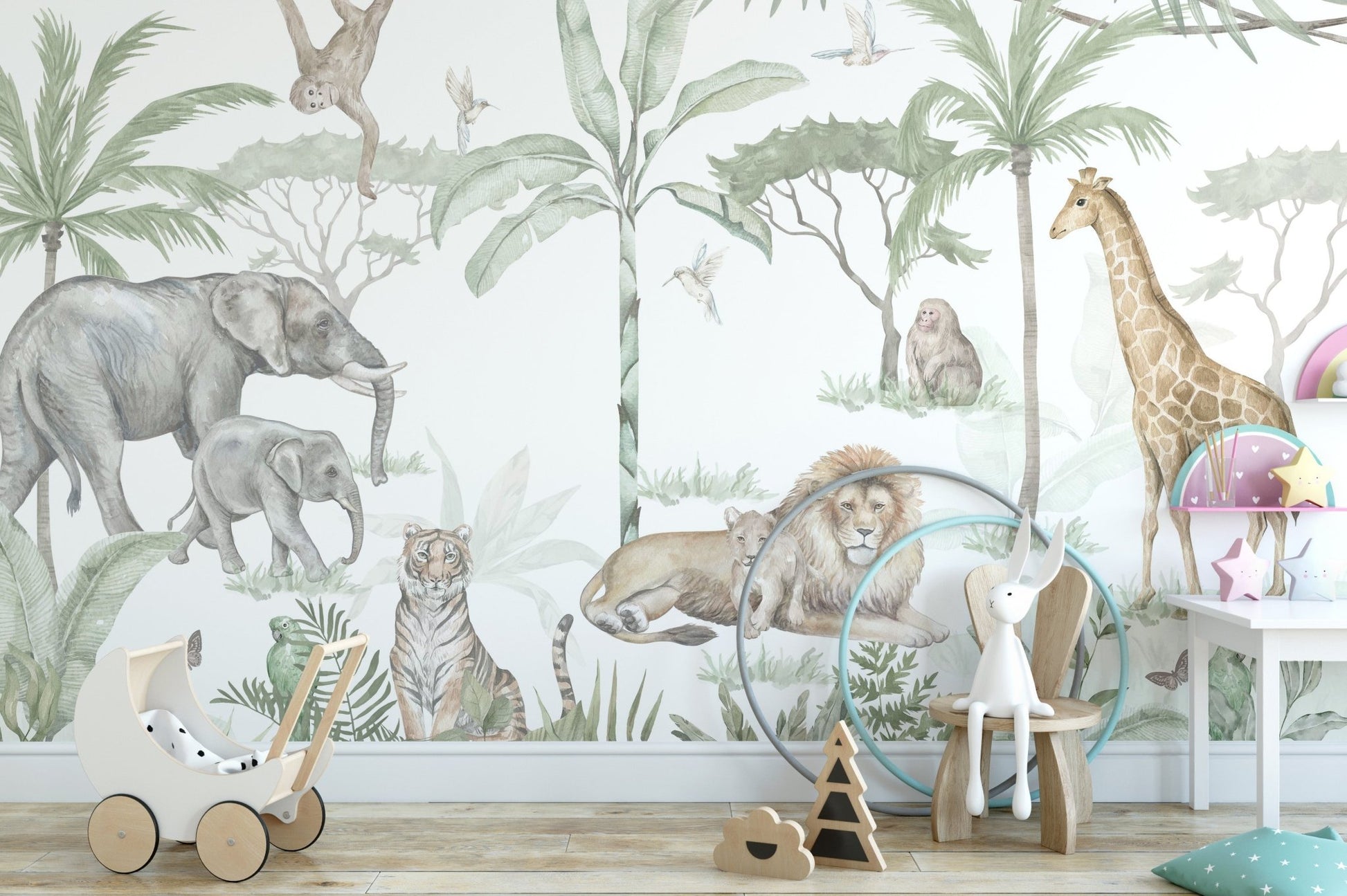 Watercolor Jungle Safari Wallpaper - Wallanza