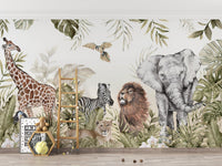 Jungle animals wall mural for playful kids room
