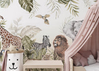 Kids room wall mural with jungle animal design.
