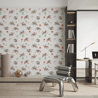 Nursery wallpaper with cute kittens and flowers