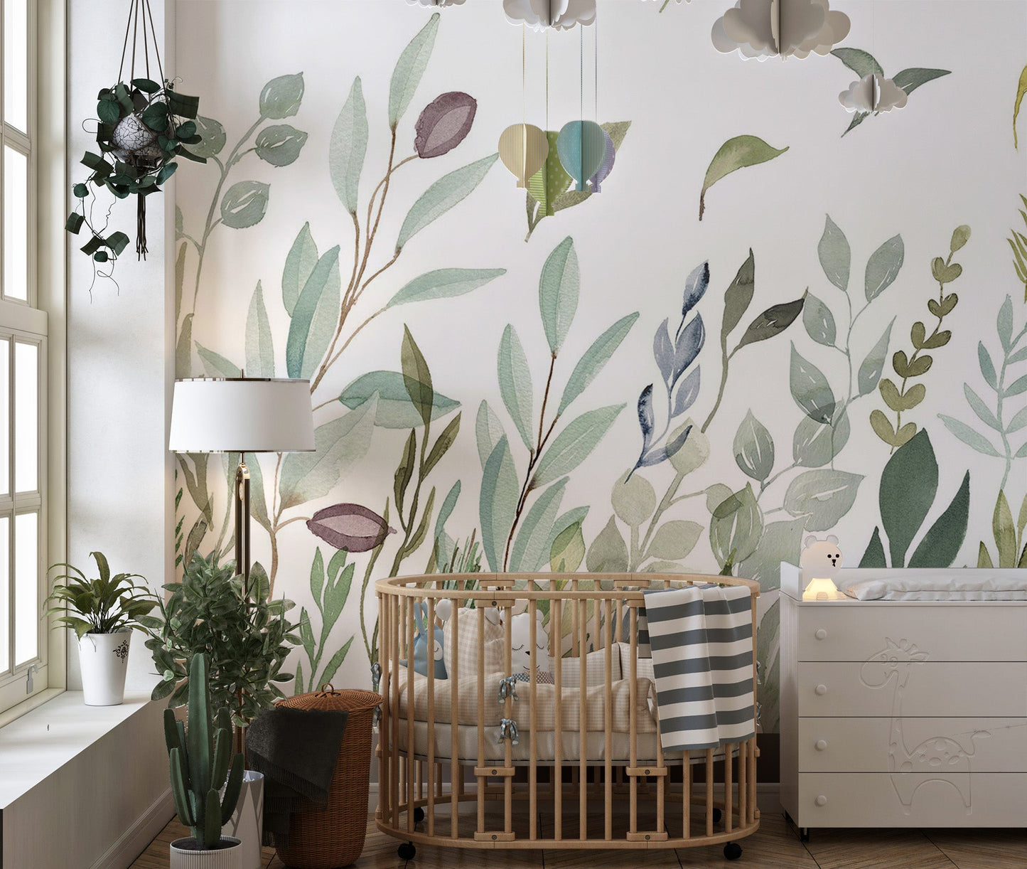Watercolor Leaves Wall Mural - Wallanza