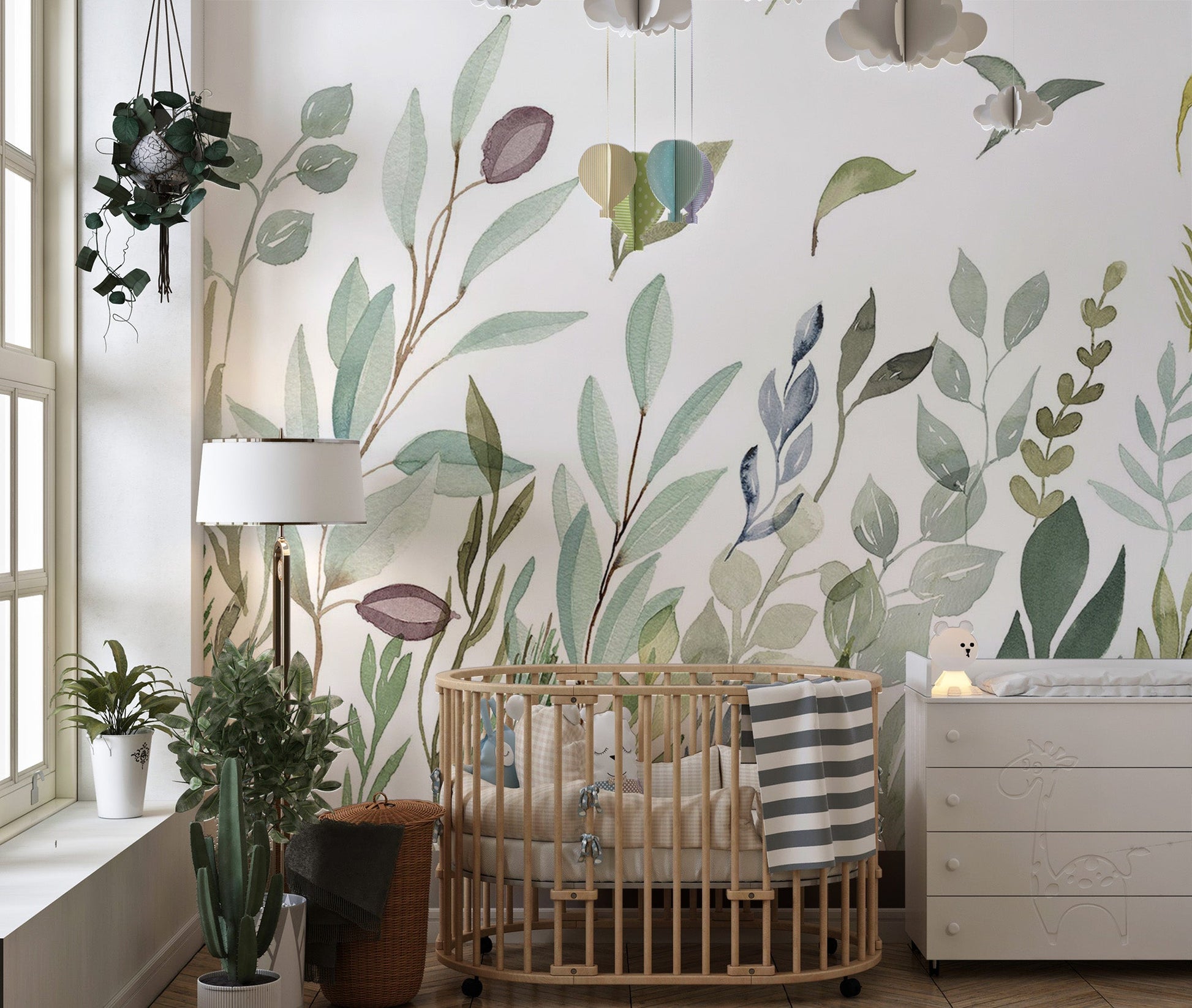 Watercolor Leaves Wall Mural - Wallanza