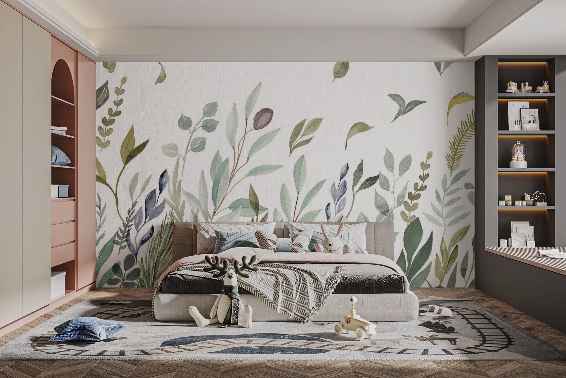 Watercolor Leaves Wall Mural - Wallanza