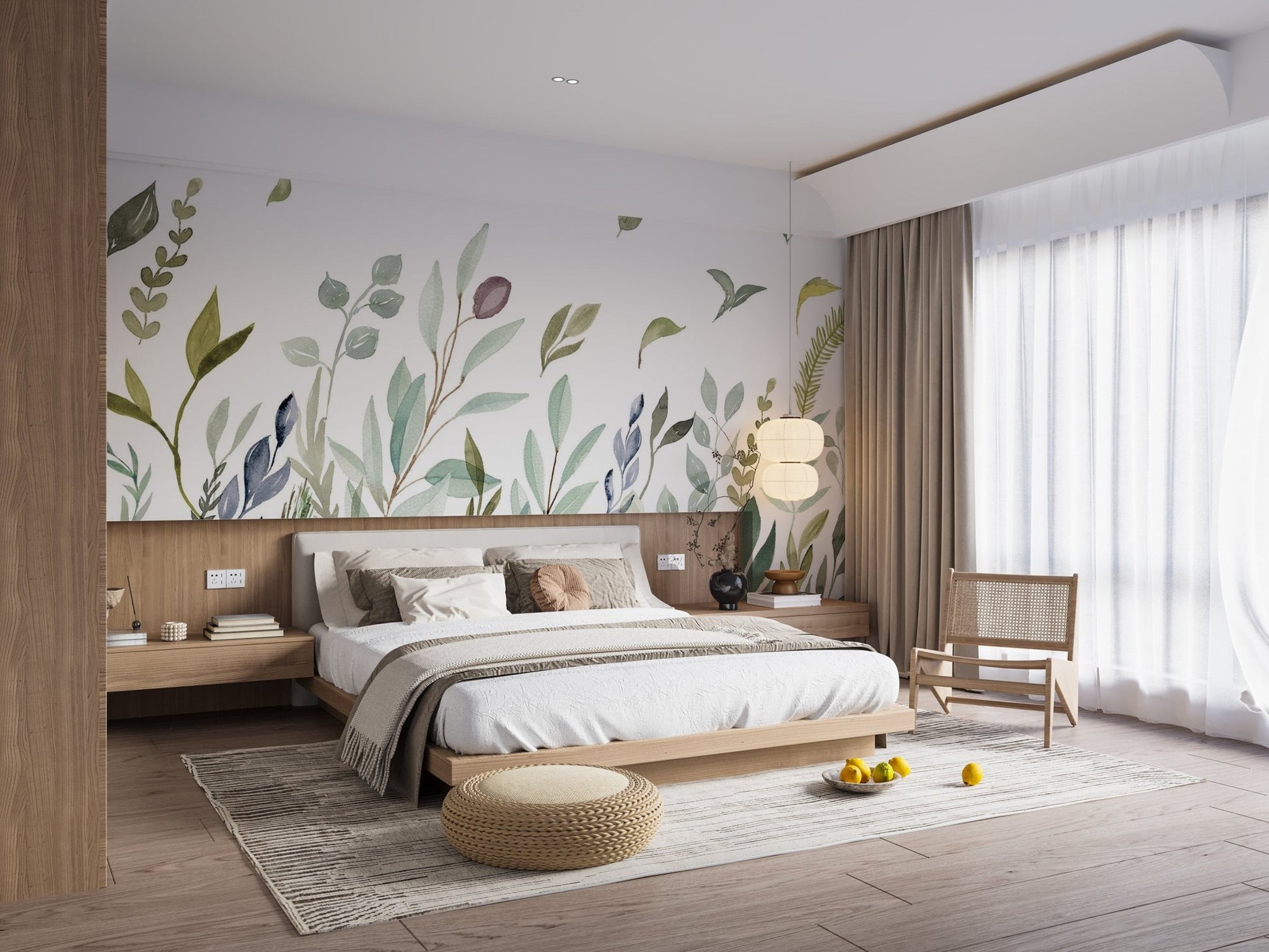 Watercolor Leaves Wall Mural - Wallanza