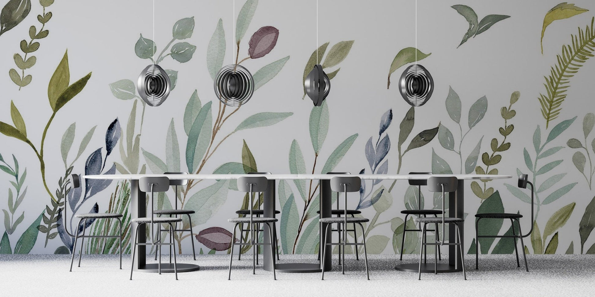 Watercolor Leaves Wall Mural - Wallanza