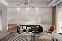 Watercolor minimalist painting mountains wall mural in living room.