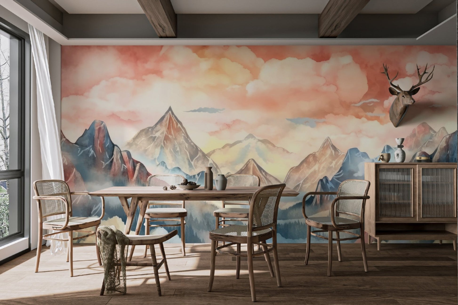 Watercolor Misty Mountain Wallpaper - Wallanza